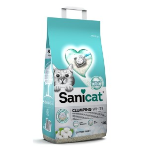 Sanicat Clumping White Cotton Fresh 10L - Premium Cat Litter for Odor Control and Absorption
